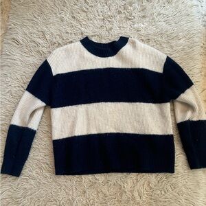 H&M Blue and Cream Crew Neck Sweater with Bold Stripes